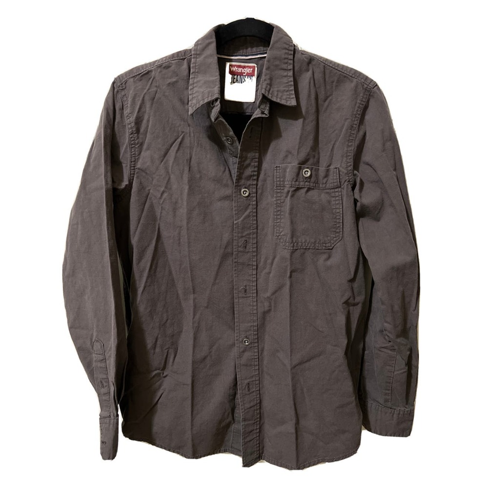 Wrangler Premium Men's Shirt Long Sleeve Button-Down Collar One-Pocket Charcoal